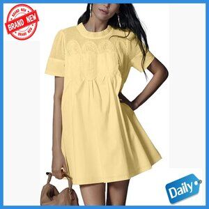 Lace Babydoll Sundress Short Sleeve A-Line Loose Fit Summer Dress